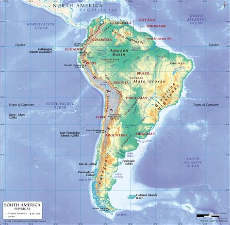 South America Physical Map, South America Physical Features Map