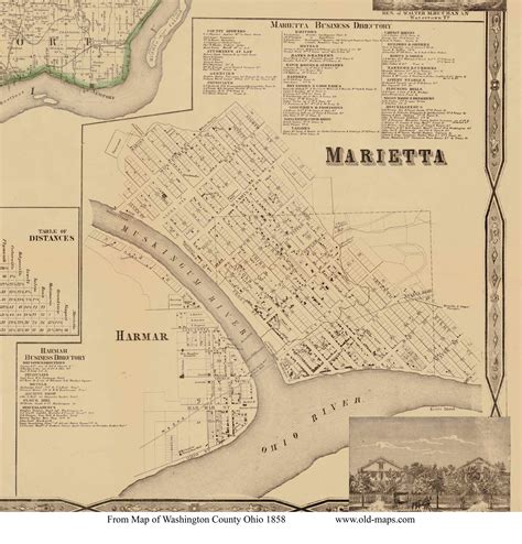 Marietta Village and Harmar - Marietta, Ohio 1858 Old Town Map Custom ...