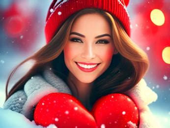 A woman with long hair wearing a red hat and gloves Image & Design ID 0000183912 ...
