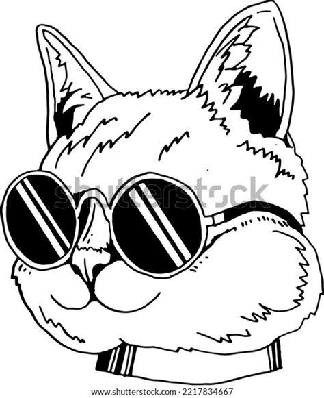 Cat Sunglasses Hand Drawing Black White Stock Vector (Royalty Free ...