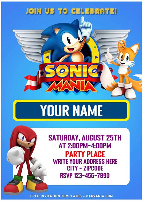 (Free Editable PDF) Super Cool Classic Sonic The Hedgehog Birthday Invitation Templates