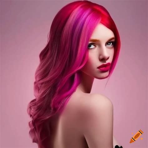 Red-haired woman with pink highlights on Craiyon