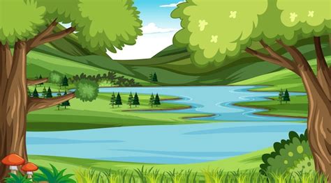 Free Vector | Nature scene with many trees and lake