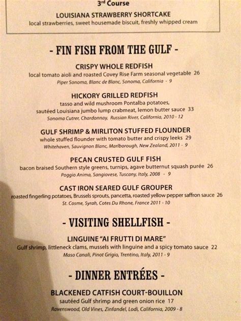 Menu at Red Fish Grill restaurant, New Orleans