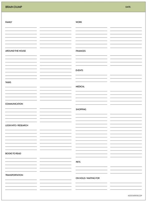 Brain Dump Template - Brain Dump Excel Template in 2020 | Brain dump ...