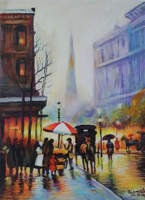 Paris in the rain Painting by Palomares - Fine Art America