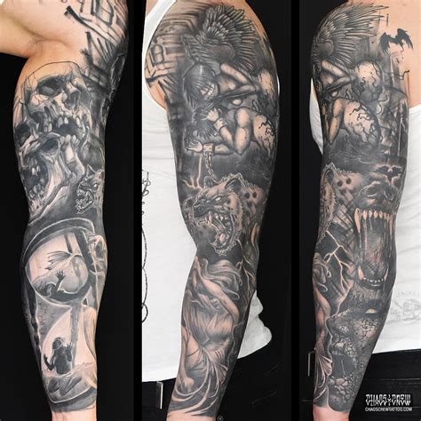 Horror sleeve / Full sleeve tattoo – Tattoo Studio München | CHAOS CREW ...