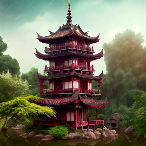 Premium Photo | Chinese pagoda illustration