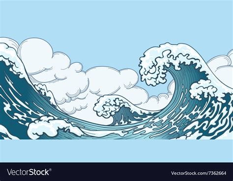 Ocean big wave in japanese style Royalty Free Vector Image