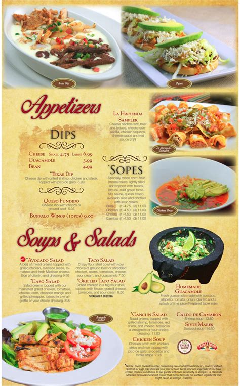 Menu for La Hacienda Mexican Restaurant in Goose Creek, South Carolina