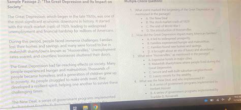 Solved: Sample Passage 2: "The Great Depression and Its Impact on Multiple-Choice Questions ...