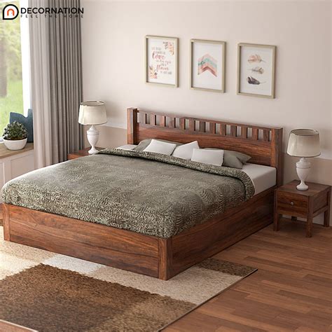 Arlon Wooden Storage Double Bed - Natural Finish - Decornation