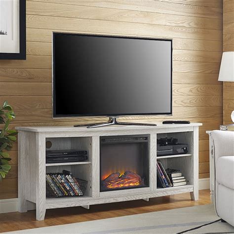 Walker Edison 60 inch TV Stand with Fireplace Insert (White) W58FP18WW