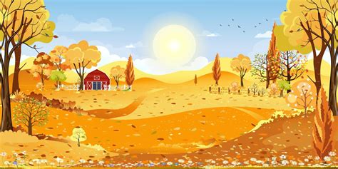 Autumn panorama landscape farm field with blue sky,Panorama view Autumn ...