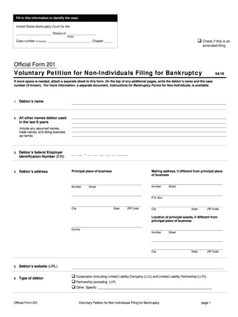 Bankruptcy Court Official Form 201 2016-2021 - Complete Legal Document ...