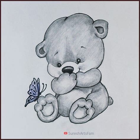 Teddy Bear Playing with Butterfly Drawing How to draw Teddy Bear Drawing Easy Step by Step ...