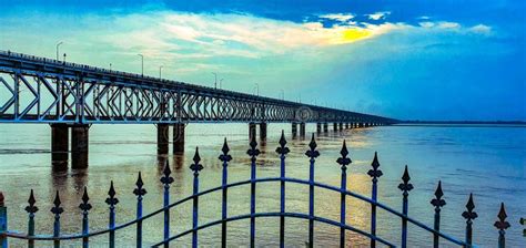 Amazing Road Railway Bridge Over the Sacred Godavari River at Sunset ...