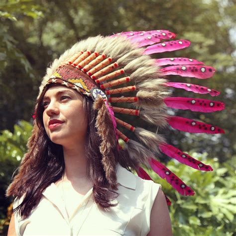 Native American Indian War Headdress - Brown Fur Pink Feather | American indian wars, Native ...