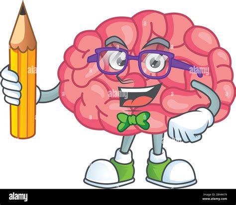 Brain student cartoon character studying with pencil Stock Vector Image & Art - Alamy