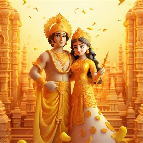 Premium AI Image | Cute 3D Lord Ram and Sita in Temple Glow