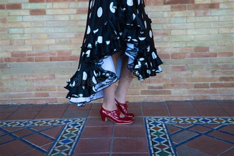 Detail of the Red Flamenco Dancing Shoes of a Brunette, Beautiful and ...