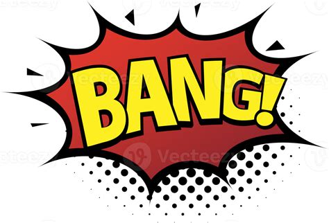 Comic lettering bang. Comic speech bubble with emotional text Bang. Bright dynamic cartoon ...