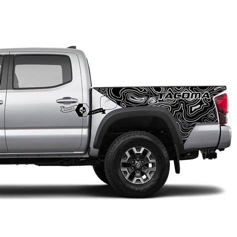 2X Bedside Vinyl Decals For Toyota Tacoma 2016-2021 Topographic Map