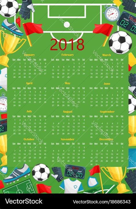 Soccer calendar template of football sport game Vector Image