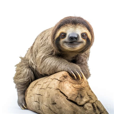 Mammal Photos-sloth resting on log isolated on white background