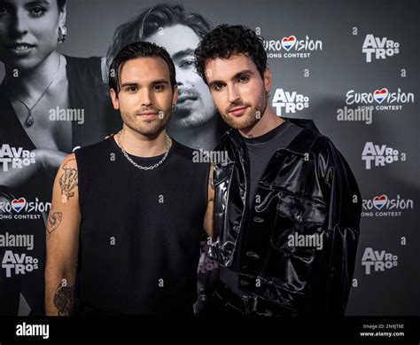 ROTTERDAM - Producers Duncan Laurence and his partner Jordan Garfield during the presentation of ...