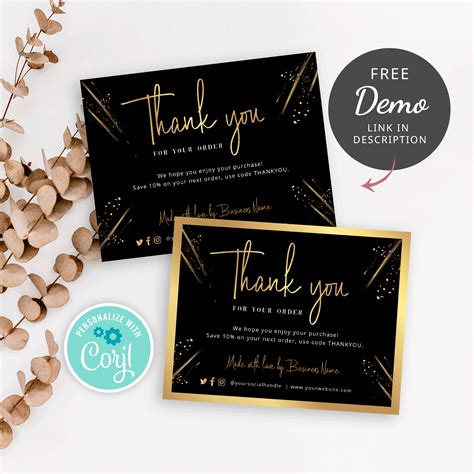 Thank You for Purchase Note Template - Black and Gold Thank You Card