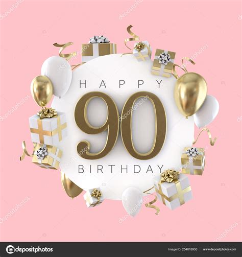 Happy 90th birthday party composition with balloons and presents. 3D Render Stock Photo by ...