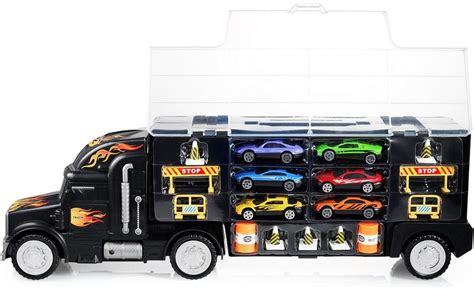 Toy Truck Transport Car Carrier 2-Sided Includes 6 Toy Cars and Accessories 638346171049 | eBay