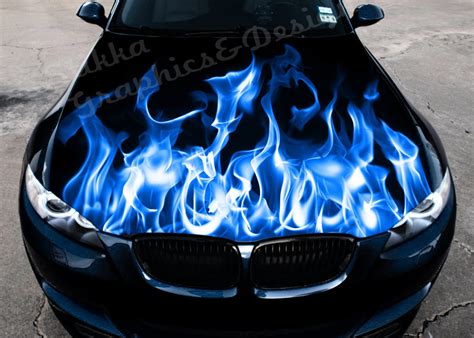 Vinyl Car Hood Full Color Wrap Graphics Decal Blue Fire | Etsy