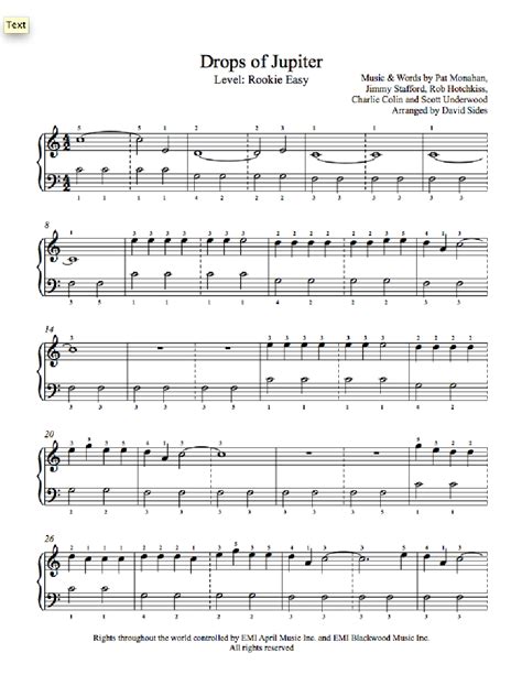 Drops of Jupiter by Train Piano Sheet Music | Rookie Level