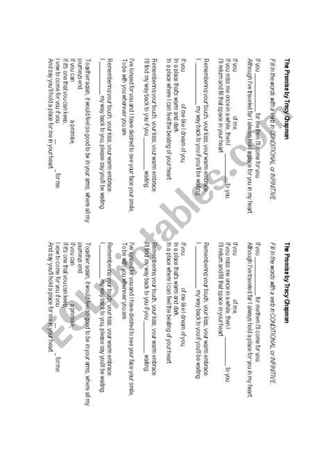 English worksheets: "The Promise" by Tracy Chapman Song