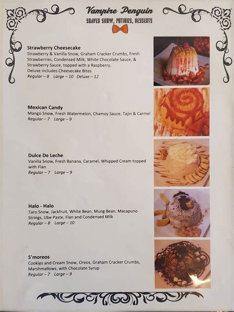 Menu at Vampire Penguin of Naples desserts, Estero