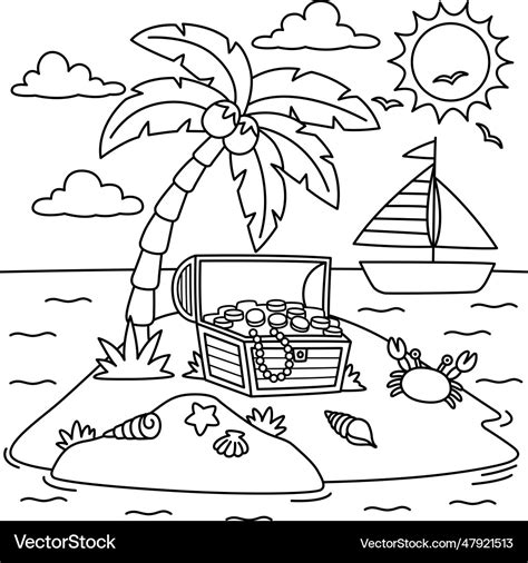 Island summer coloring page for kids Royalty Free Vector