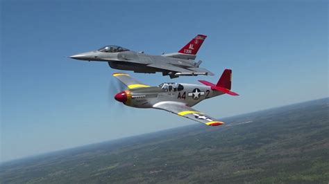 CAF Red Tail Squadron's P-51C Mustang flies in formation with F-16 in ...