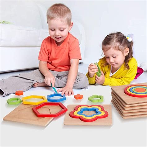 KLIFFOO Toddler Puzzles Games Wooden Toys Montessori Rainbow Shape ...