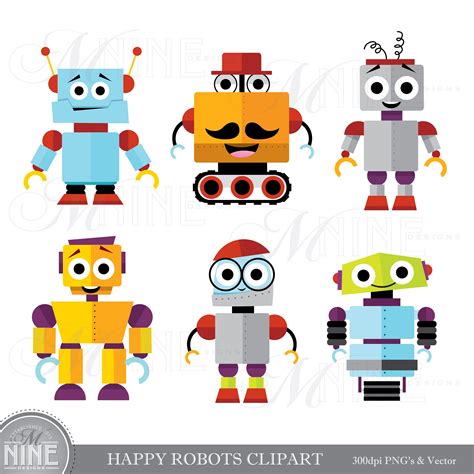 HAPPY ROBOTS Clip Art / Cute Robot Clipart Downloads / Robot - Etsy Sweden