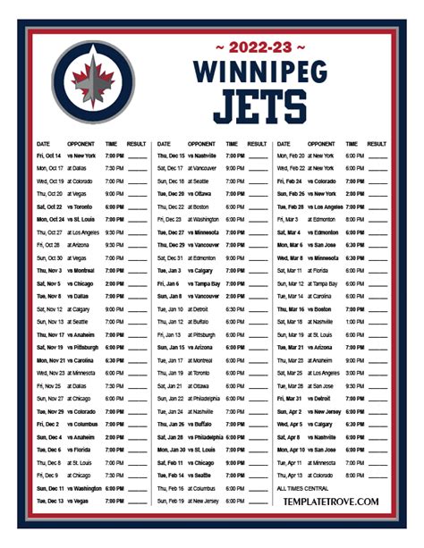 Printable 2022-2023 Winnipeg Jets Schedule