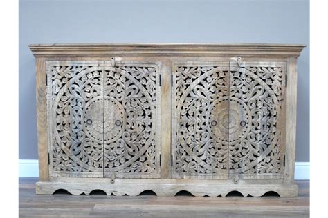 4 door hand carved ornate solid wood storage cabinet - sideboard – Elderflowerlane