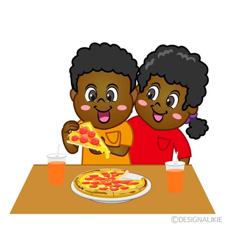 Kids Eating Pizza Cartoon Free PNG Image｜Illustoon