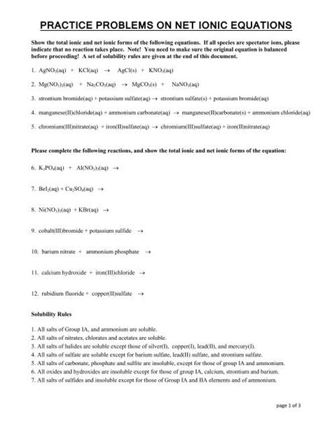 Net Ionic Equations Worksheet – Englishworksheet.my.id