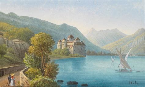 View of Castle Chillon on Lake Geneva Painting | Hubert Sattler Oil ...