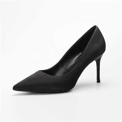 3 inch 8 cm black satin pointed heels - Super X Studio