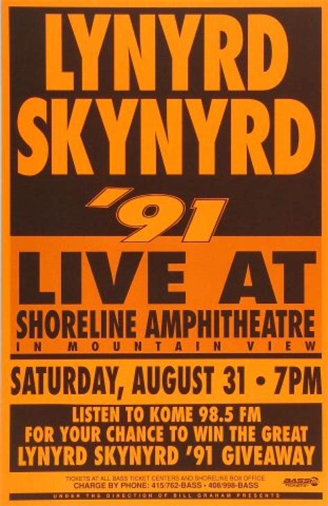 Lynyrd Skynyrd Vintage Concert Poster from Shoreline Amphitheatre, Aug ...