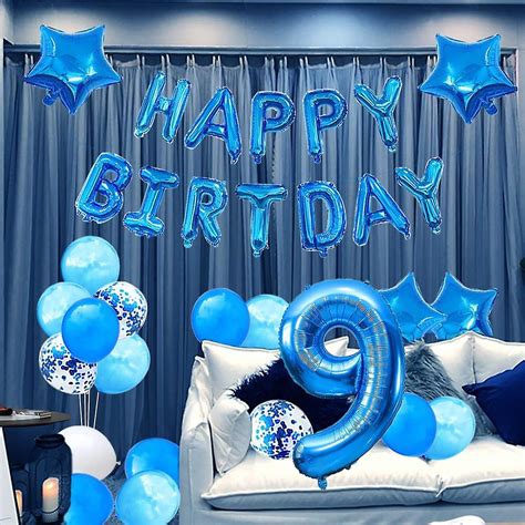 Happy Birthday Banner Bunting Blue Party Balloons Confetti Latex ...
