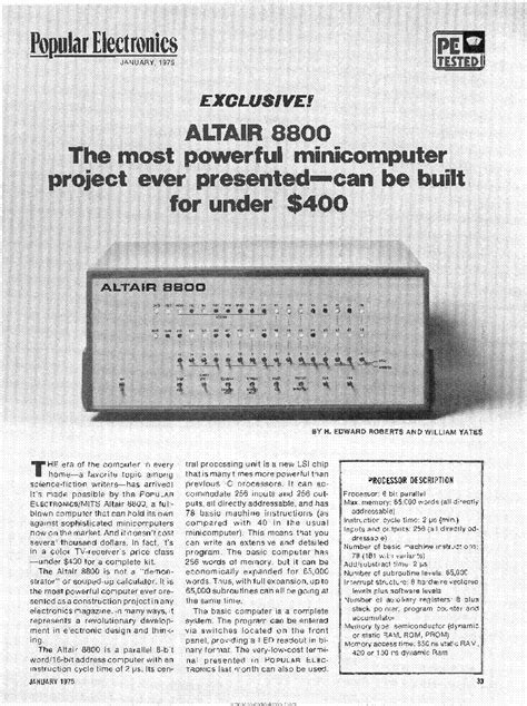 ALTAIR 8800 DESCRIPTION FROM POPULAR ELECTRONIC 1975 Service Manual download, schematics, eeprom ...